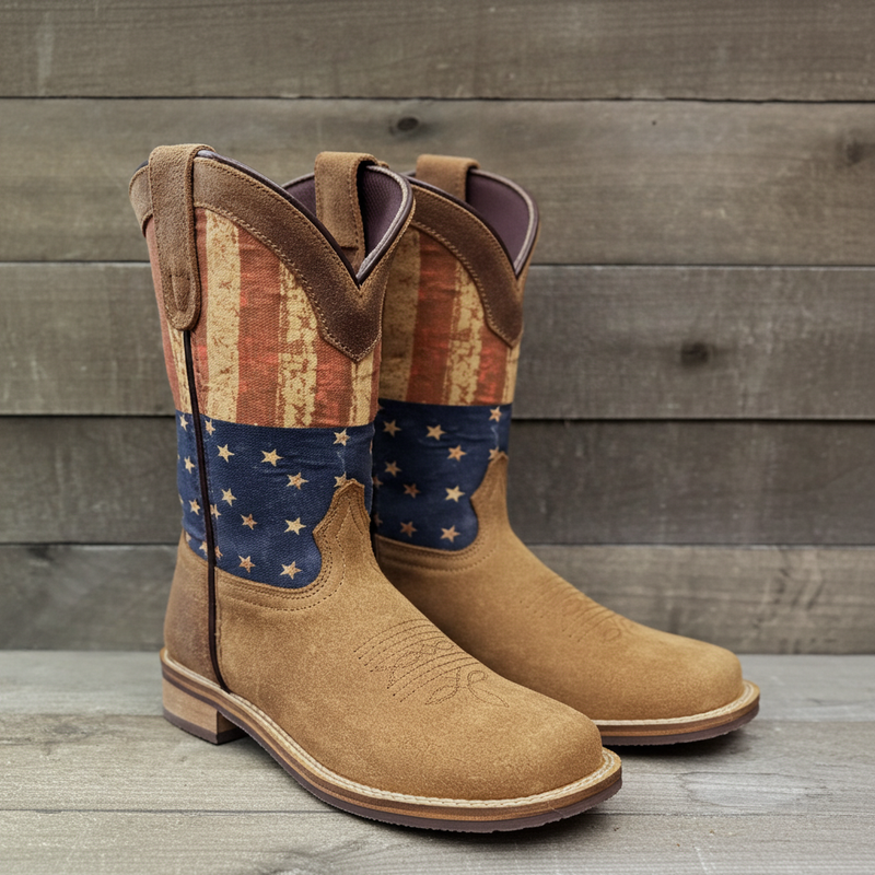 Load image into Gallery viewer, 7000 C/Y - RockinLeather Children's Tan Roughout Flag Leather Boot
