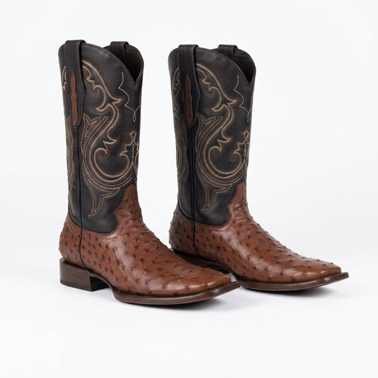 8029 - RockinLeather Men's Coffee Full Quill Ostrich Square Toe Western Boot