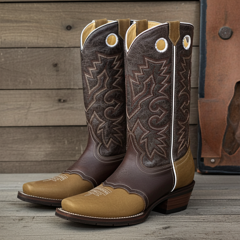 Load image into Gallery viewer, 1136 - RockinLeather Men's Distressed Brown Narrow Square Toe Western Boot With Overlay
