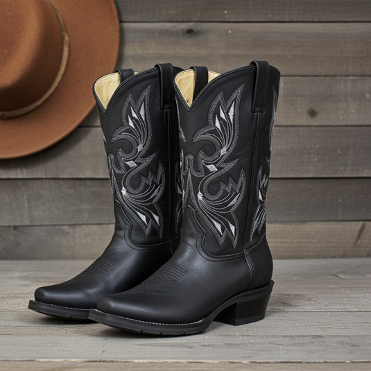 1149 - RockinLeather Men's Black Oiled Narrow Square Toe Western Boot