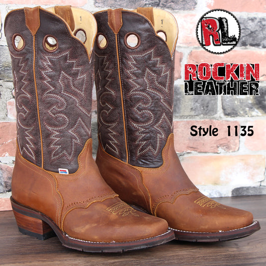 1135 - RockinLeather Men's Tan Narrow Square Toe Western Boot