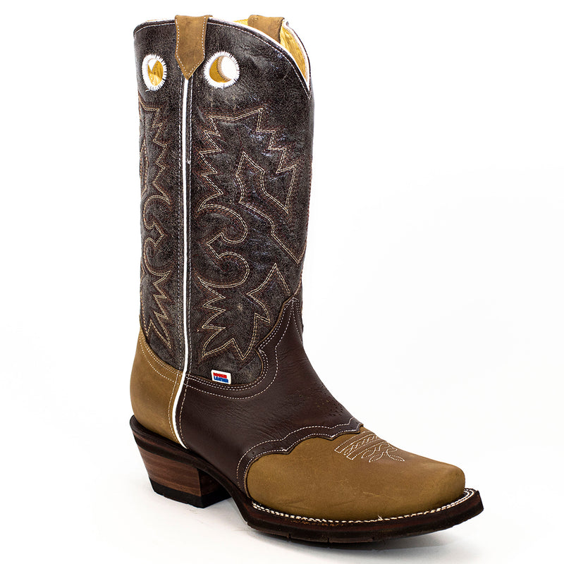 Load image into Gallery viewer, 1136 - RockinLeather Men's Distressed Brown Narrow Square Toe Western Boot With Overlay
