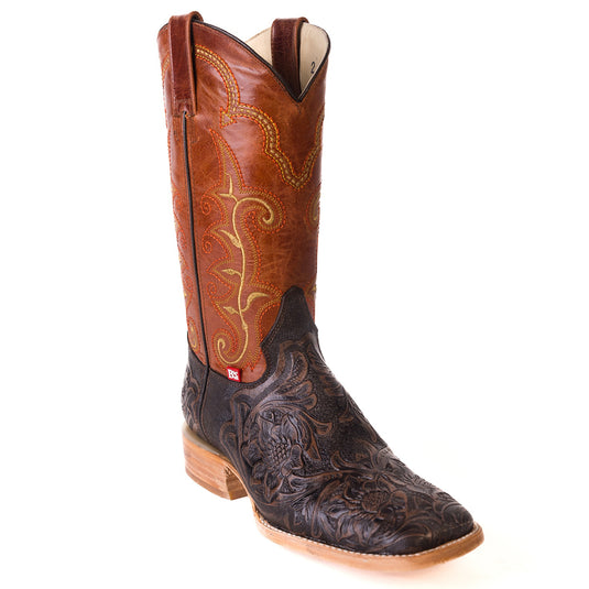 1190 - RockinLeather Men's Stamped Cowhide Leather Boot
