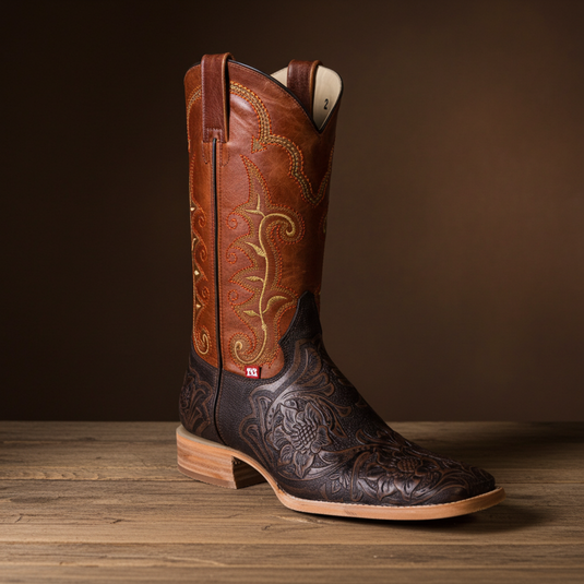 1190 - RockinLeather Men's Stamped Cowhide Leather Boot