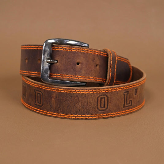 B1020 - RockinLeather Distressed Cowhide Leather Belt with 