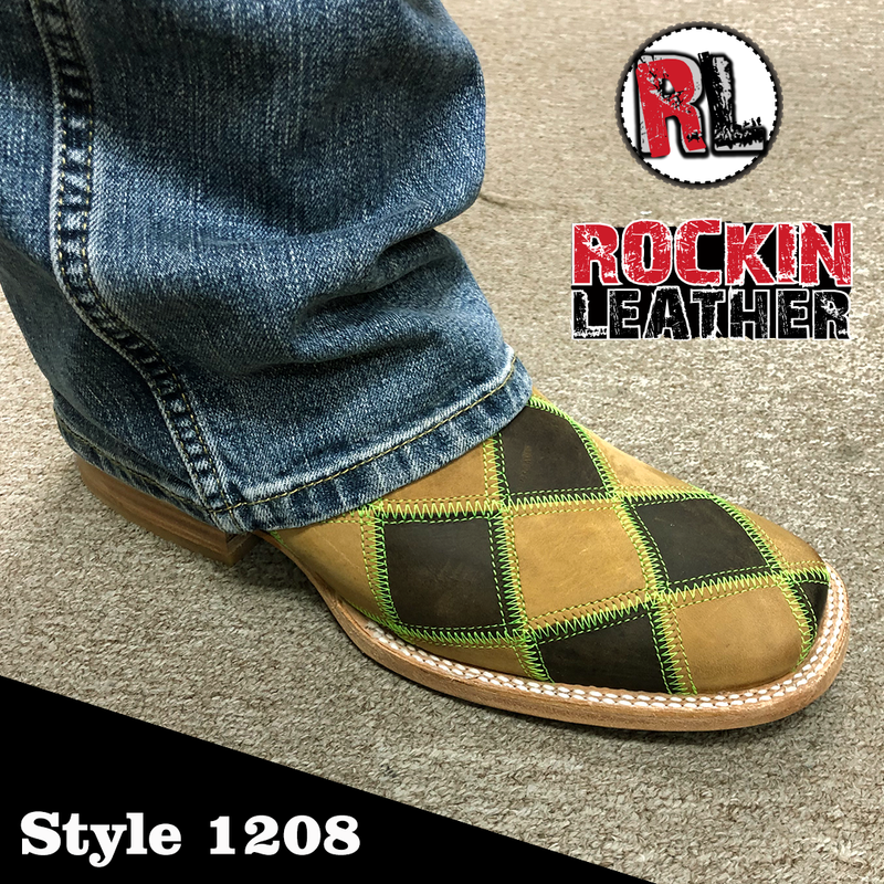 Load image into Gallery viewer, 1208 - RockinLeather Men's Patchwork w/Green Stitching Western Boot
