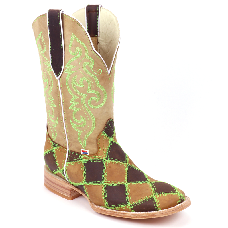 Load image into Gallery viewer, 1208 - RockinLeather Men's Patchwork w/Green Stitching Western Boot
