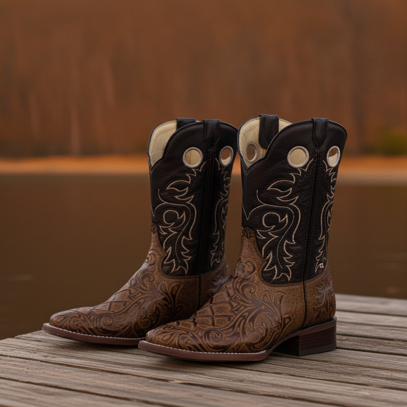 Load image into Gallery viewer, 1229 - RockinLeather Men's Capuccino Stamped Cowhide Leather Boot
