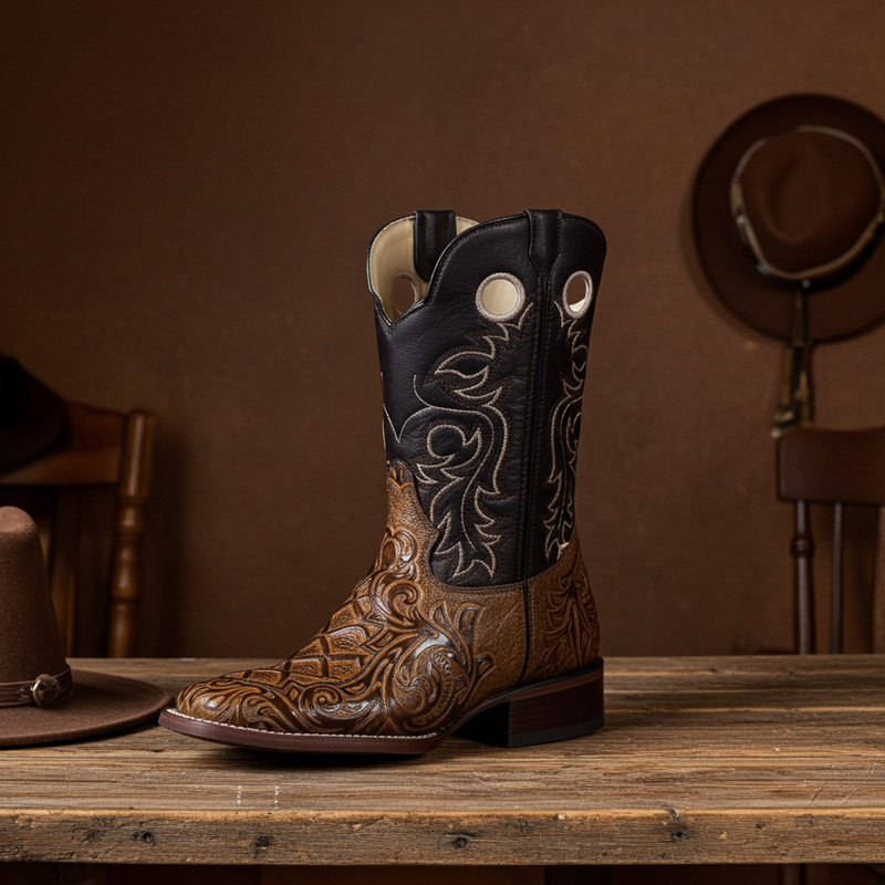 Load image into Gallery viewer, 1229 - RockinLeather Men's Capuccino Stamped Cowhide Leather Boot

