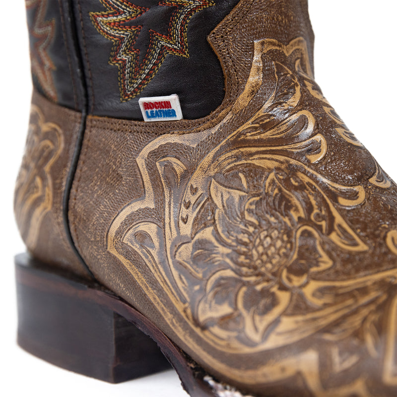 Load image into Gallery viewer, 1238 - RockinLeather Men's Antique Brown Stamped Cowhide Leather Boot
