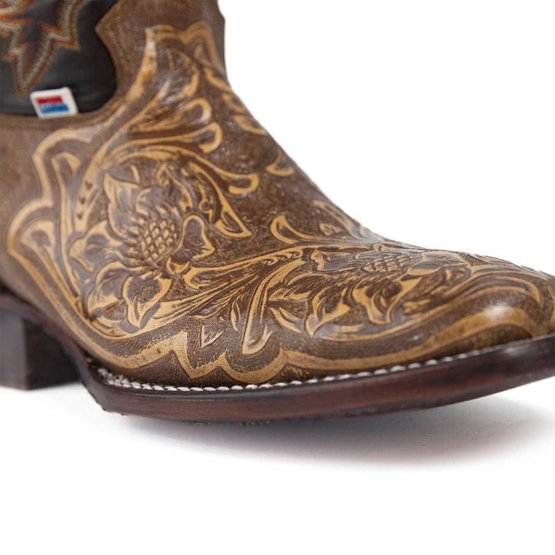 Load image into Gallery viewer, 1238 - RockinLeather Men's Antique Brown Stamped Cowhide Leather Boot
