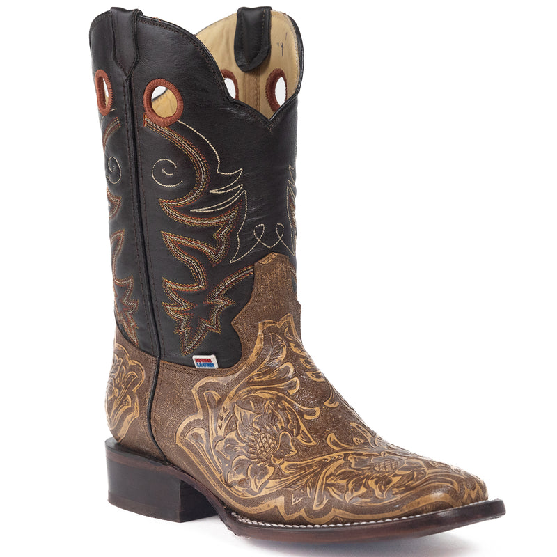 Load image into Gallery viewer, 1238 - RockinLeather Men's Antique Brown Stamped Cowhide Leather Boot
