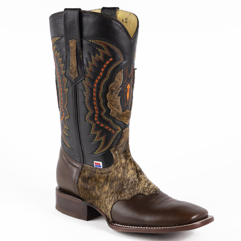 Load image into Gallery viewer, 1249 - RockinLeather Men's Chocolate Ranch with Cowhair Overlay Western Boot
