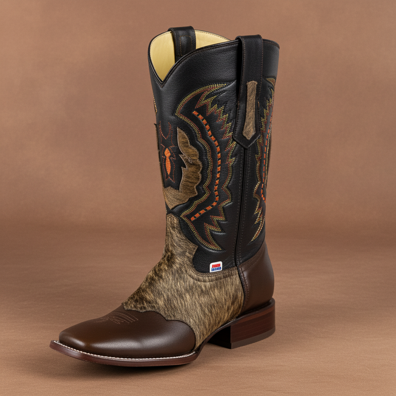 Load image into Gallery viewer, 1249 - RockinLeather Men's Chocolate Ranch with Cowhair Overlay Western Boot
