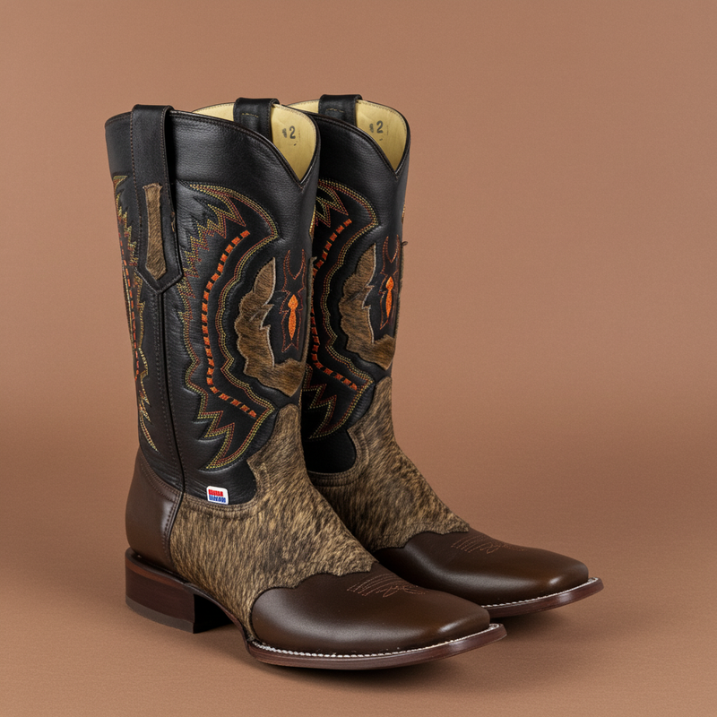 Load image into Gallery viewer, 1249 - RockinLeather Men's Chocolate Ranch with Cowhair Overlay Western Boot
