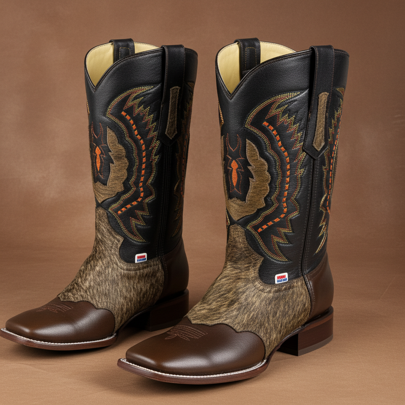 Load image into Gallery viewer, 1249 - RockinLeather Men's Chocolate Ranch with Cowhair Overlay Western Boot
