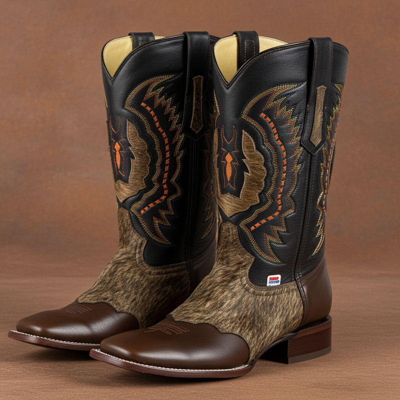 Load image into Gallery viewer, 1249 - RockinLeather Men's Chocolate Ranch with Cowhair Overlay Western Boot
