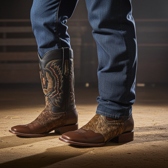 1249 - RockinLeather Men's Chocolate Ranch with Cowhair Overlay Western Boot