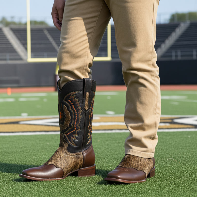 Load image into Gallery viewer, 1249 - RockinLeather Men's Chocolate Ranch with Cowhair Overlay Western Boot
