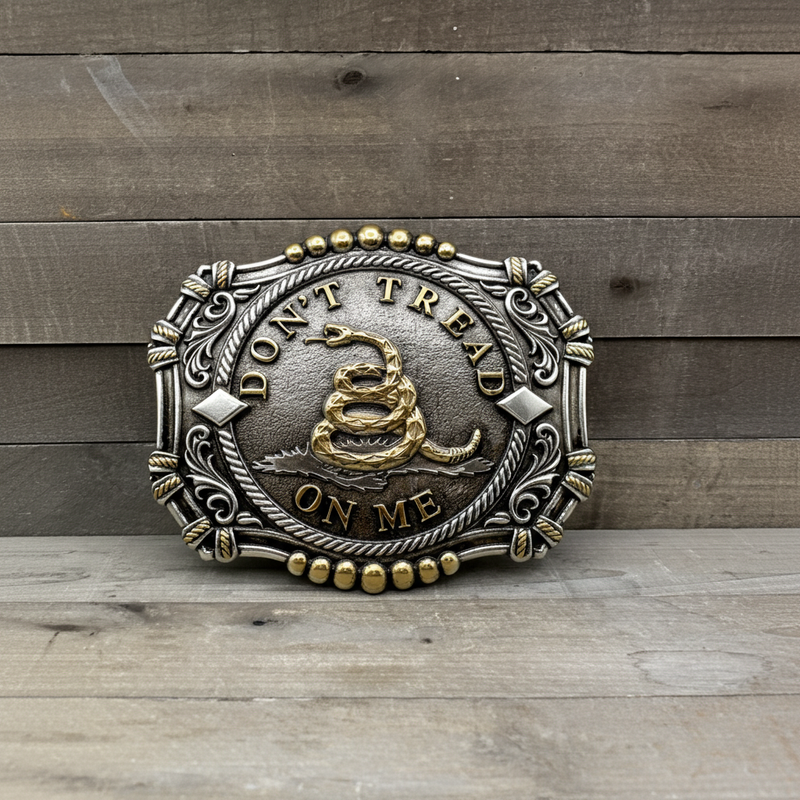 Load image into Gallery viewer, RLB012 - RockinLeather Antique Silver/Gold Don't Tread On Me Belt Buckle
