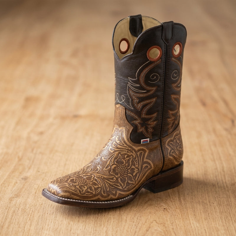 Load image into Gallery viewer, 1238 - RockinLeather Men's Antique Brown Stamped Cowhide Leather Boot
