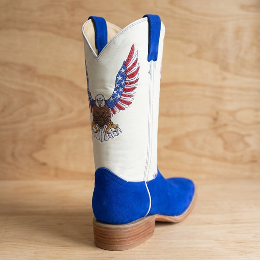 1242 - RockinLeather Men's Blue Suede Leather Boot W/Eagle Embroidery