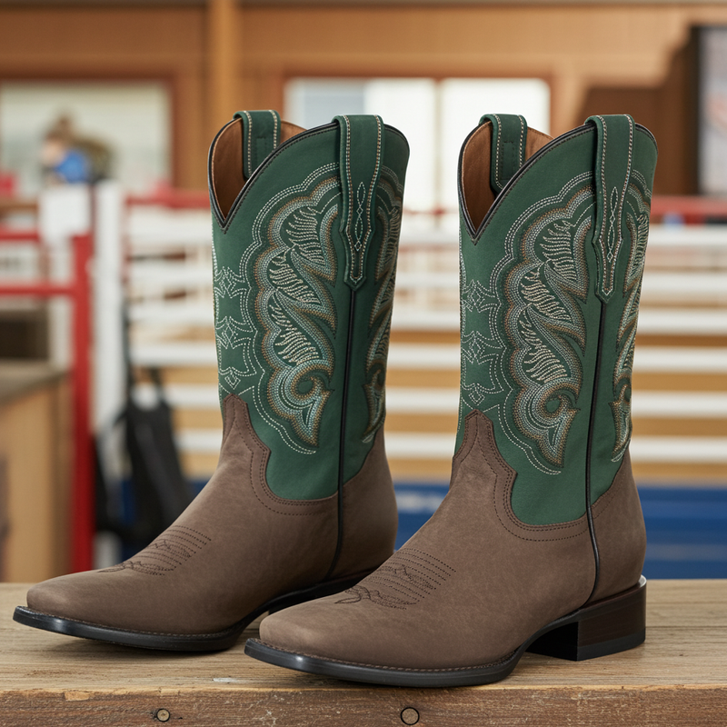 Load image into Gallery viewer, 1807 - RockinLeather Men's Crazy Choco Cowhide Western Boot w/Green Upper
