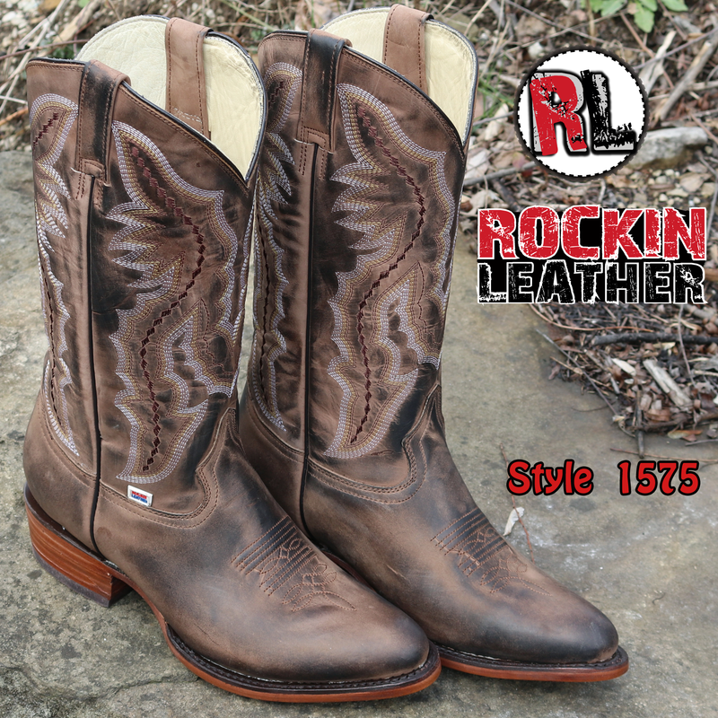 Load image into Gallery viewer, 1575 - RockinLeather Men's Brown Distressed Western Boot W/ Round Toe
