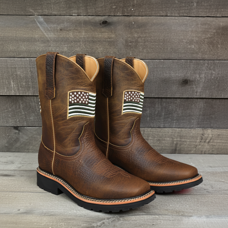 Load image into Gallery viewer, 5017- RockinLeather Men's American Flag Steel Toe Work Boot
