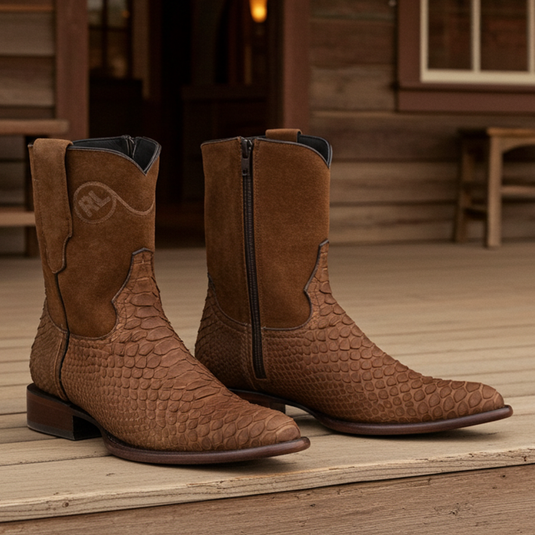 8031 - RockinLeather Men's Genuine Sanded Honey Python Boots With Zipper