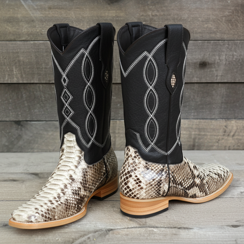Load image into Gallery viewer, 8005 - RockinLeather Men's Natural Python Square Toe Western Boot
