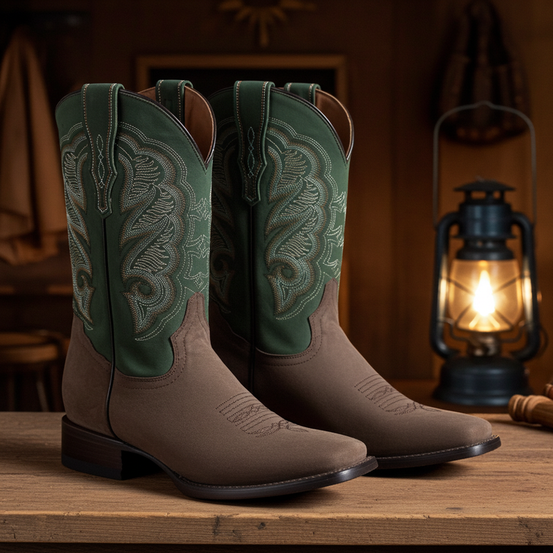 Load image into Gallery viewer, 1807 - RockinLeather Men's Crazy Choco Cowhide Western Boot w/Green Upper
