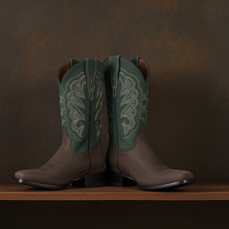 Load image into Gallery viewer, 1807 - RockinLeather Men's Crazy Choco Cowhide Western Boot w/Green Upper
