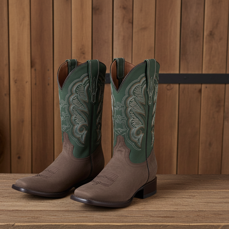 Load image into Gallery viewer, 1807 - RockinLeather Men's Crazy Choco Cowhide Western Boot w/Green Upper
