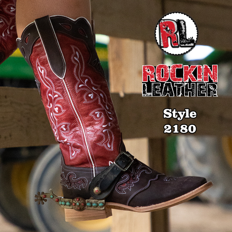 Load image into Gallery viewer, 2180 - RockinLeather Women's Tall Distressed Brown/Red Boot With Wide Square Toe
