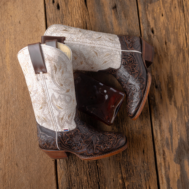 Load image into Gallery viewer, 2200 - RockinLeather Women's Floral Leather Stamped Western Boot
