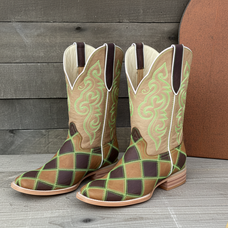 Load image into Gallery viewer, 1208 - RockinLeather Men's Patchwork w/Green Stitching Western Boot

