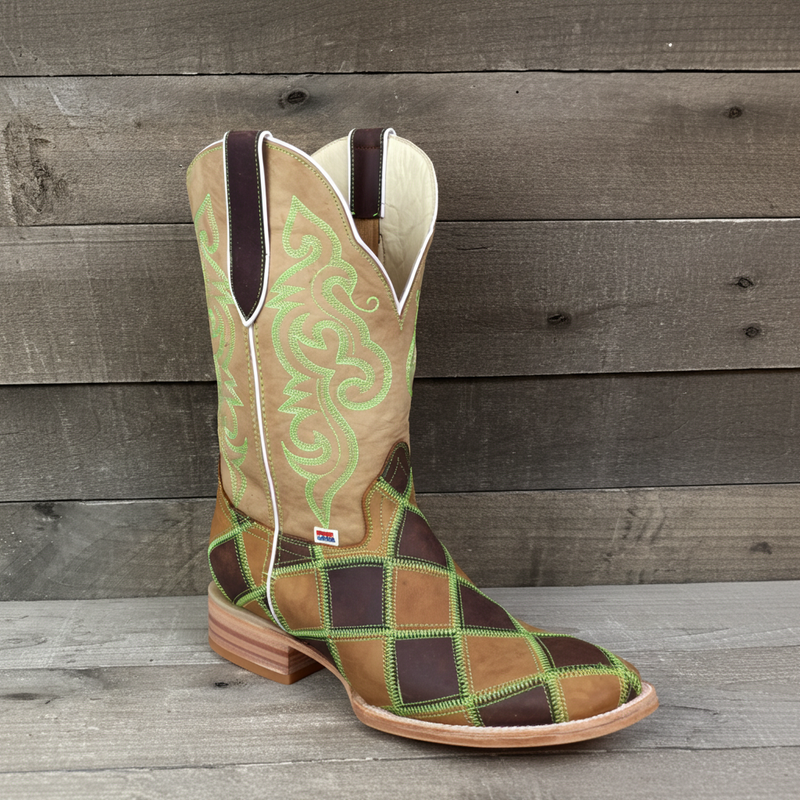 Load image into Gallery viewer, 1208 - RockinLeather Men's Patchwork w/Green Stitching Western Boot
