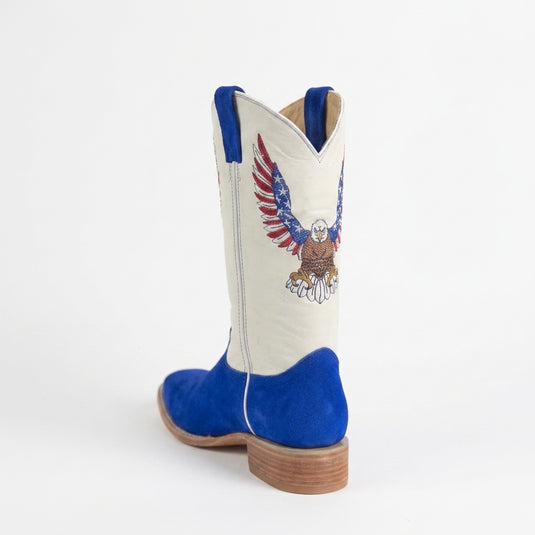 1242 - RockinLeather Men's Blue Suede Leather Boot W/Eagle Embroidery