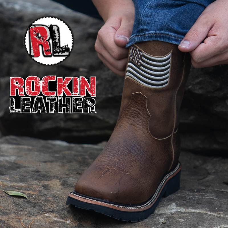 Load image into Gallery viewer, 5016 - RockinLeather Men's American Flag Soft Toe Work Boots
