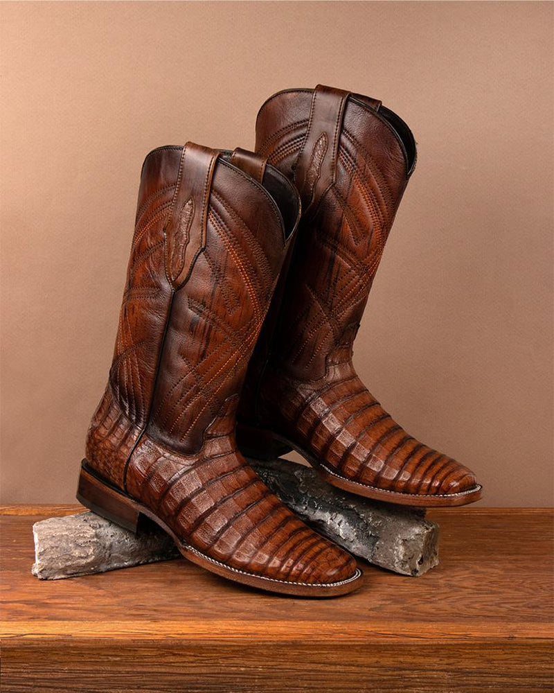 Load image into Gallery viewer, 8008 - RockinLeather Men's Sidney Caiman Square Toe Western Boot
