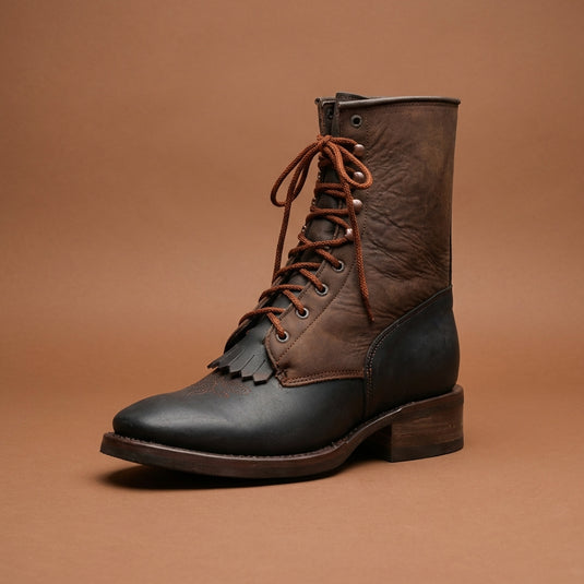 1258 - RockinLeather Men's Square Toe Lace Up Packer Western Boot