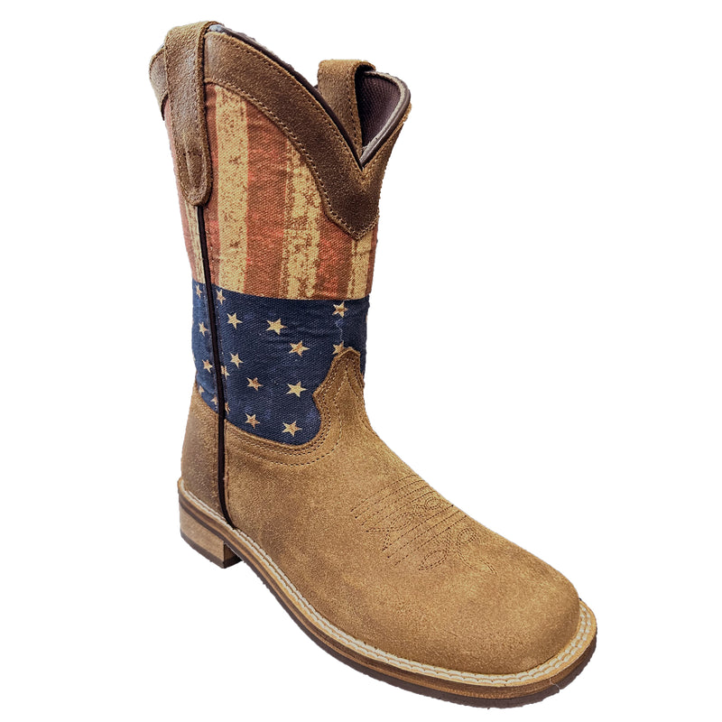Load image into Gallery viewer, 7000 C/Y - RockinLeather Children's Tan Roughout Flag Leather Boot

