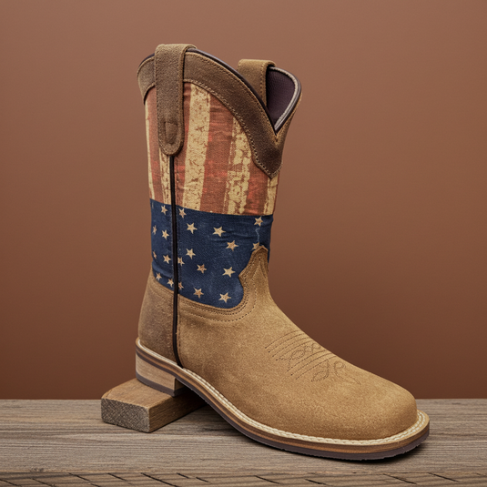 7000 C/Y - RockinLeather Children's Tan Roughout Flag Leather Boot