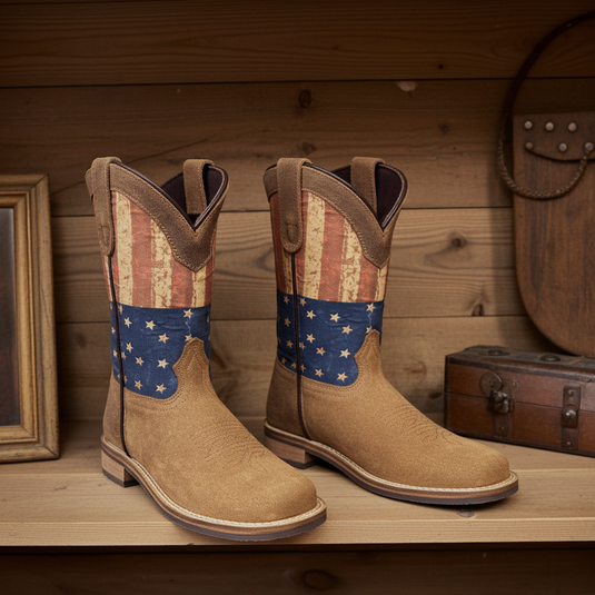 7000 C/Y - RockinLeather Children's Tan Roughout Flag Leather Boot