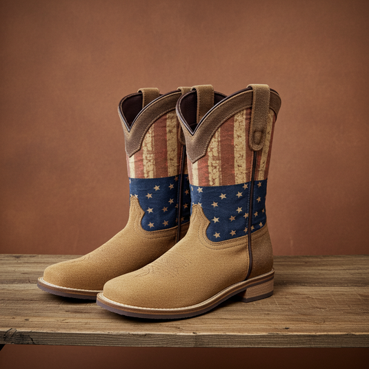 7000 C/Y - RockinLeather Children's Tan Roughout Flag Leather Boot