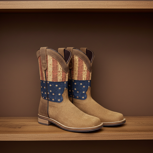 7000 C/Y - RockinLeather Children's Tan Roughout Flag Leather Boot