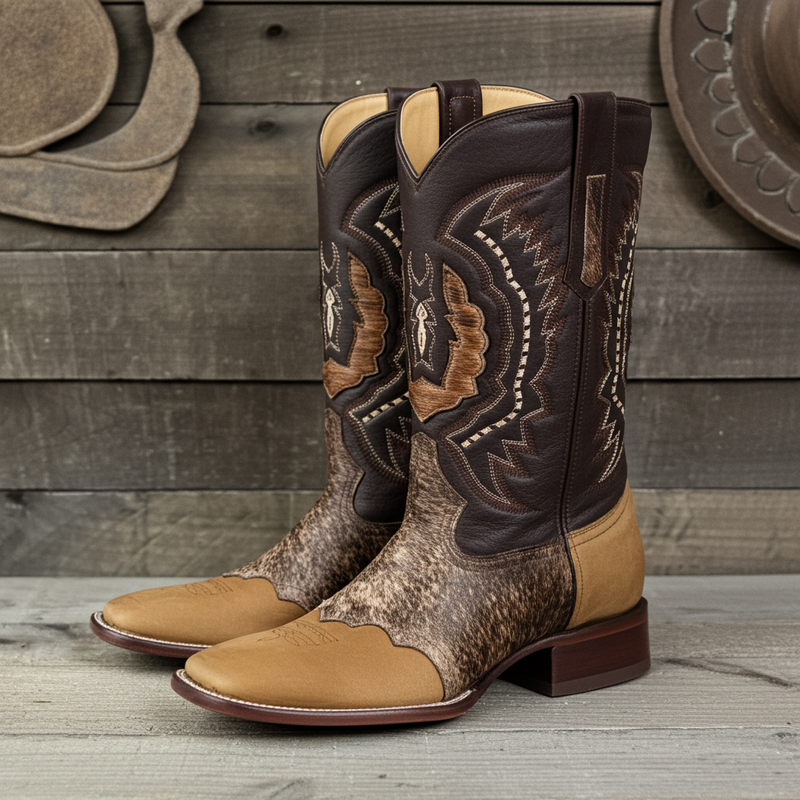 Load image into Gallery viewer, 1248 - RockinLeather Men's Crazy Horse with Cowhair Overlay Western Boot
