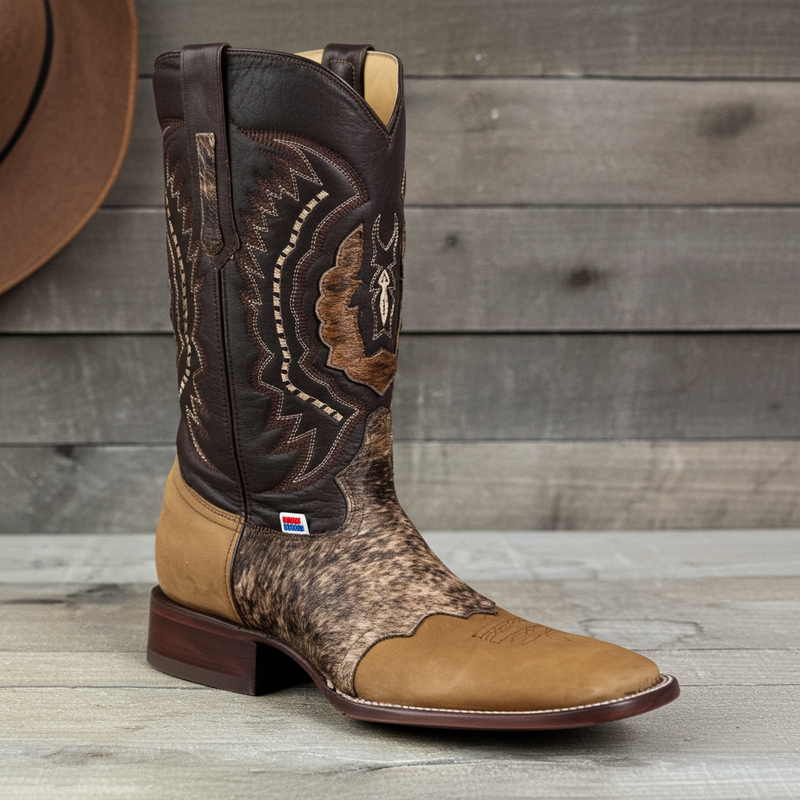 Load image into Gallery viewer, 1248 - RockinLeather Men's Crazy Horse with Cowhair Overlay Western Boot
