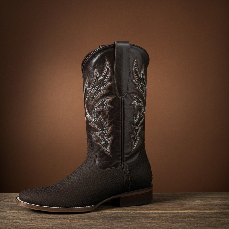Load image into Gallery viewer, 8002 - RockinLeather Men's Sanded Chocolate Python Square Toe Western Boot
